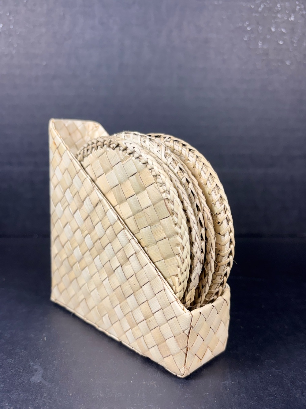 Handwoven Woven Rattan Straw Coasters Set of 6 with Holder Boho Coastal